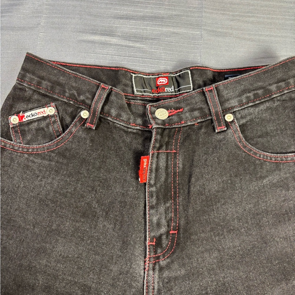 Ecko Unlimited Black Straight Leg Jeans with Red Stitching - Picture 4 of 10